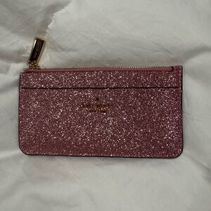 Pink Glittery Clutch with Zipper Closure and Rectangular Shape